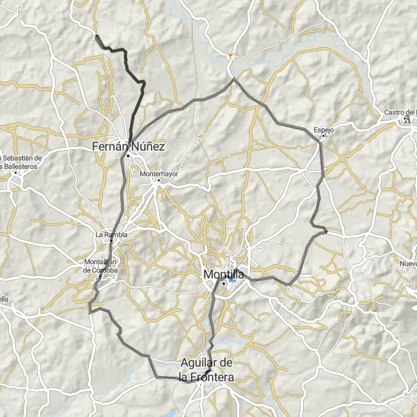 Miniatua del mapa de inspiración ciclista "Ruta Carretera Aguilar de la Frontera" en Andalucía, Spain. Generado por Tarmacs.app planificador de rutas ciclistas