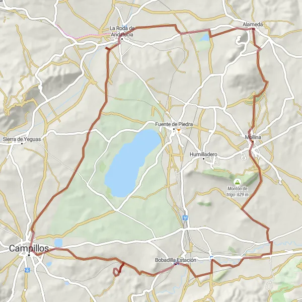 Miniatua del mapa de inspiración ciclista "Ruta de Grava a través de Mollina y La Roda de Andalucía" en Andalucía, Spain. Generado por Tarmacs.app planificador de rutas ciclistas