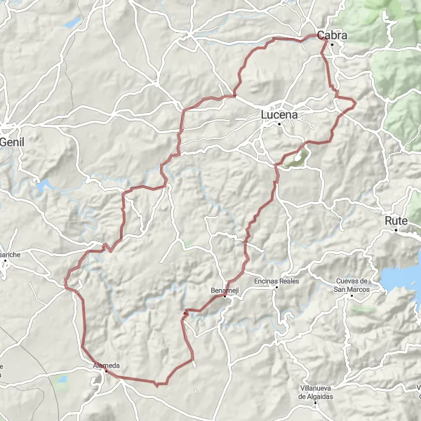 Miniatura mapy "Przejazd Gravelowy w okolicach Alameda" - trasy rowerowej w Andalucía, Spain. Wygenerowane przez planer tras rowerowych Tarmacs.app