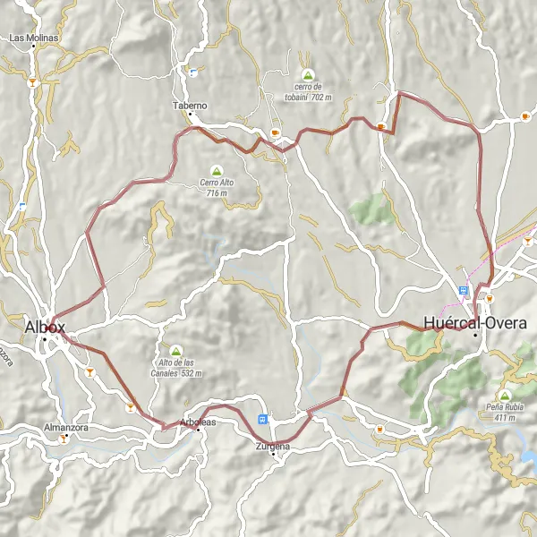 Miniatua del mapa de inspiración ciclista "Ruta escénica de Albox a Arboleas por Cerro del Pantano" en Andalucía, Spain. Generado por Tarmacs.app planificador de rutas ciclistas