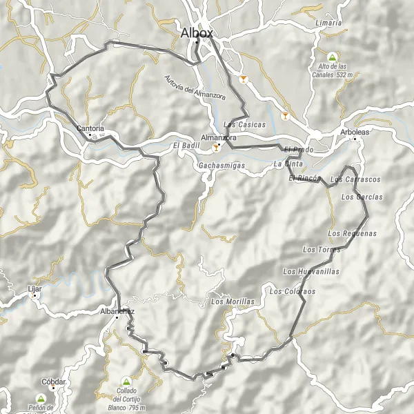 Map miniature of "Albox-Almanzora Route" cycling inspiration in Andalucía, Spain. Generated by Tarmacs.app cycling route planner