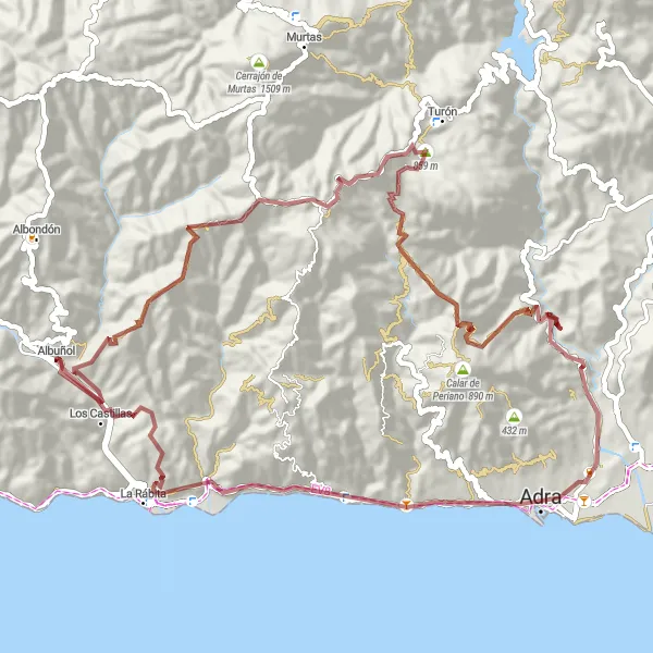 Miniaturní mapa "Gravelová trasa kolem Cerro del Portachuelo a Calar de Periano" inspirace pro cyklisty v oblasti Andalucía, Spain. Vytvořeno pomocí plánovače tras Tarmacs.app
