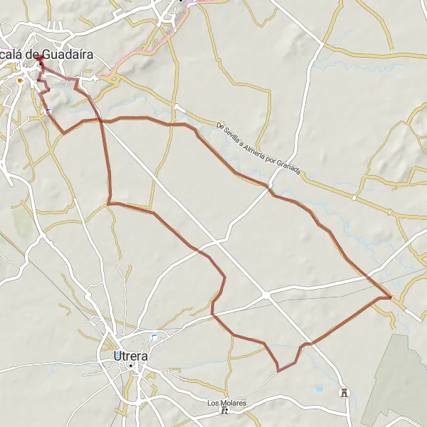 Karten-Miniaturansicht der Radinspiration "Die Gravel-Herausforderung rund um Alcalá de Guadaira" in Andalucía, Spain. Erstellt vom Tarmacs.app-Routenplaner für Radtouren