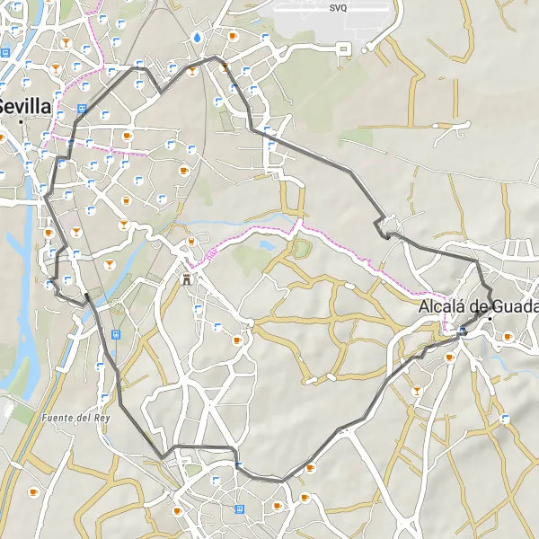 Miniaturní mapa "Zajímavá cyklistická trasa kolem Alcalá de Guadaira" inspirace pro cyklisty v oblasti Andalucía, Spain. Vytvořeno pomocí plánovače tras Tarmacs.app