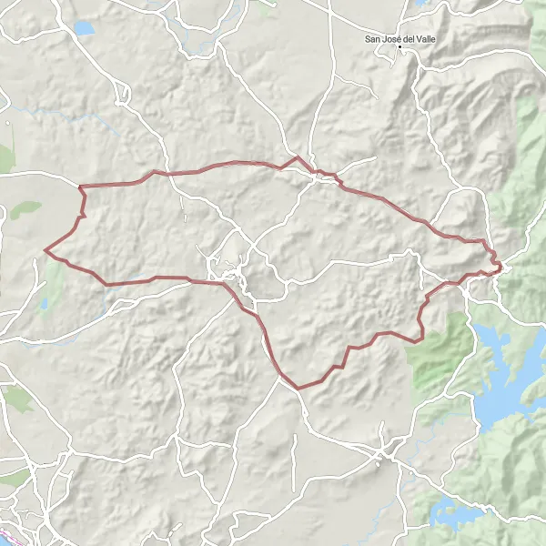 Miniatuurkaart van de fietsinspiratie "Ontdek Paterna de Rivera en Cerro de la Espartosa per gravelbike" in Andalucía, Spain. Gemaakt door de Tarmacs.app fietsrouteplanner