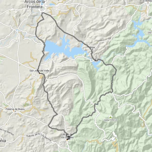 Miniatura mapy "Wyzwanie rowerowe przez San José del Valle i Algar" - trasy rowerowej w Andalucía, Spain. Wygenerowane przez planer tras rowerowych Tarmacs.app