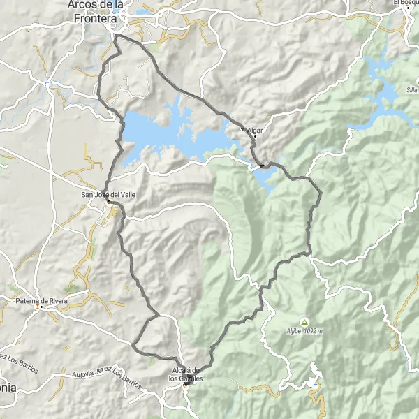 Miniatuurkaart van de fietsinspiratie "Uitdagende roadtrip van Alcalá de los Gazules naar Algar" in Andalucía, Spain. Gemaakt door de Tarmacs.app fietsrouteplanner