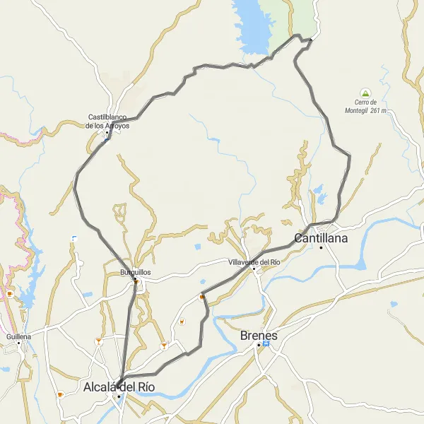 Map miniature of "Alcalá del Río - Burguillos Loop (Road)" cycling inspiration in Andalucía, Spain. Generated by Tarmacs.app cycling route planner