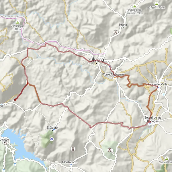 Miniatua del mapa de inspiración ciclista "Ruta Romántica en Grava" en Andalucía, Spain. Generado por Tarmacs.app planificador de rutas ciclistas