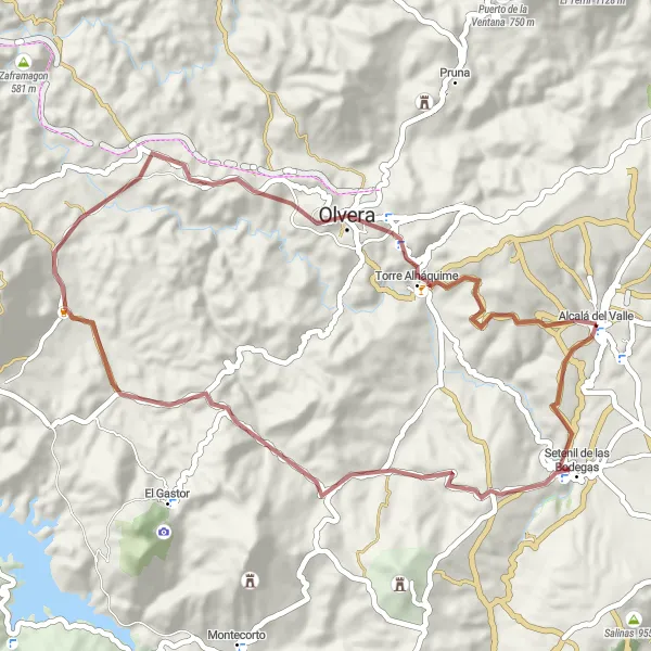 Miniatuurkaart van de fietsinspiratie "Gravel Route naar Olvera en Setenil de las Bodegas" in Andalucía, Spain. Gemaakt door de Tarmacs.app fietsrouteplanner
