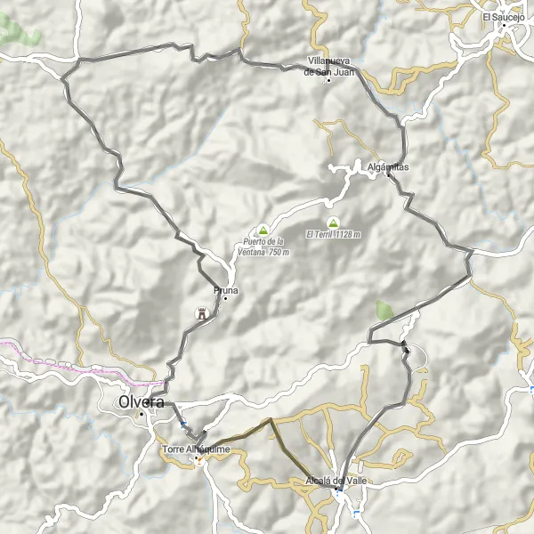 Miniatuurkaart van de fietsinspiratie "Road Route naar Villanueva de San Juan" in Andalucía, Spain. Gemaakt door de Tarmacs.app fietsrouteplanner