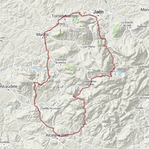 Miniatura mapy "Trasa gravelowa do Mirador de Fátima przez Castillo de la Villa i Castillo de Otíñar" - trasy rowerowej w Andalucía, Spain. Wygenerowane przez planer tras rowerowych Tarmacs.app