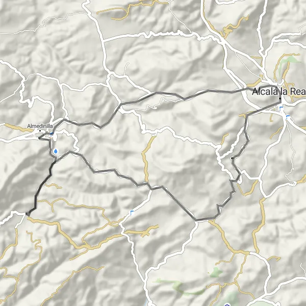Miniature de la carte de l'inspiration cycliste "Les Routes du Patrimoine autour d'Alcalá la Real" dans la Andalucía, Spain. Générée par le planificateur d'itinéraire cycliste Tarmacs.app