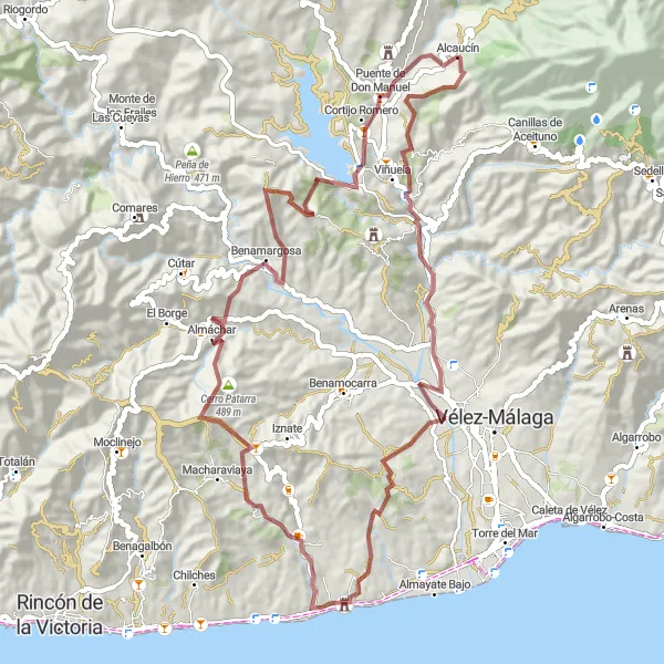 Map miniature of "Viñuela and Alcaucín Loop" cycling inspiration in Andalucía, Spain. Generated by Tarmacs.app cycling route planner