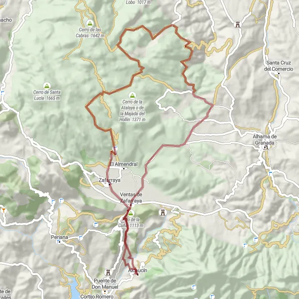 Miniatuurkaart van de fietsinspiratie "Avontuurlijke gravelroute door Zafarraya" in Andalucía, Spain. Gemaakt door de Tarmacs.app fietsrouteplanner