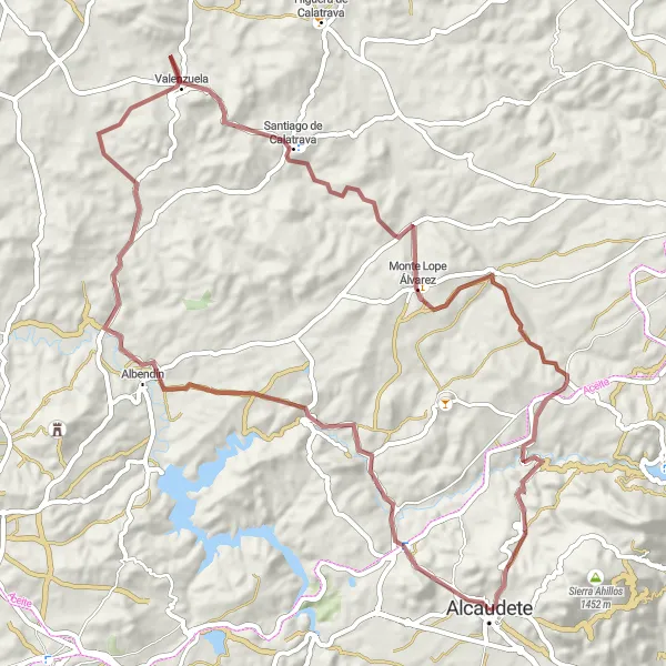 Miniatua del mapa de inspiración ciclista "Ruta por Albendín y Valenzuela desde Alcaudete" en Andalucía, Spain. Generado por Tarmacs.app planificador de rutas ciclistas