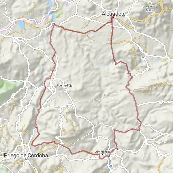 Miniature de la carte de l'inspiration cycliste "Route pittoresque à travers la campagne andalouse" dans la Andalucía, Spain. Générée par le planificateur d'itinéraire cycliste Tarmacs.app