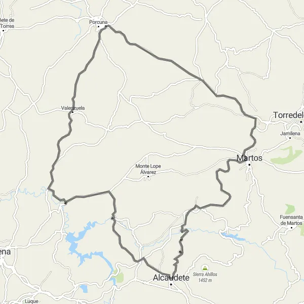 Miniaturní mapa "Po stopách hradů jižního Španělska" inspirace pro cyklisty v oblasti Andalucía, Spain. Vytvořeno pomocí plánovače tras Tarmacs.app