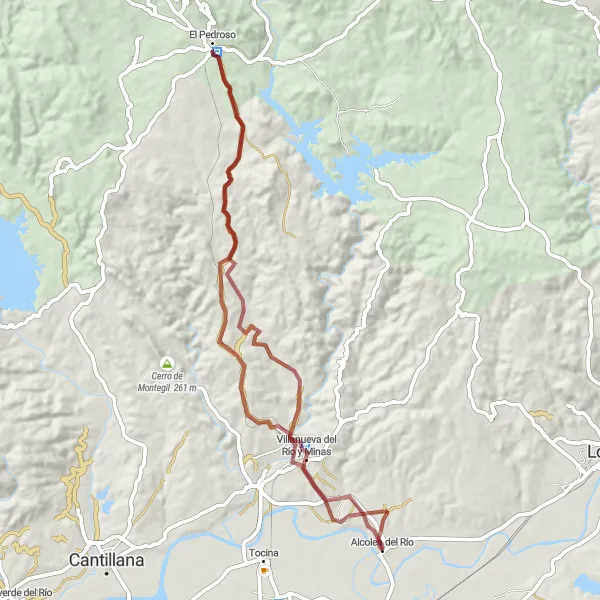 Miniaturní mapa "Výlet okolo Alcolea del Río" inspirace pro cyklisty v oblasti Andalucía, Spain. Vytvořeno pomocí plánovače tras Tarmacs.app