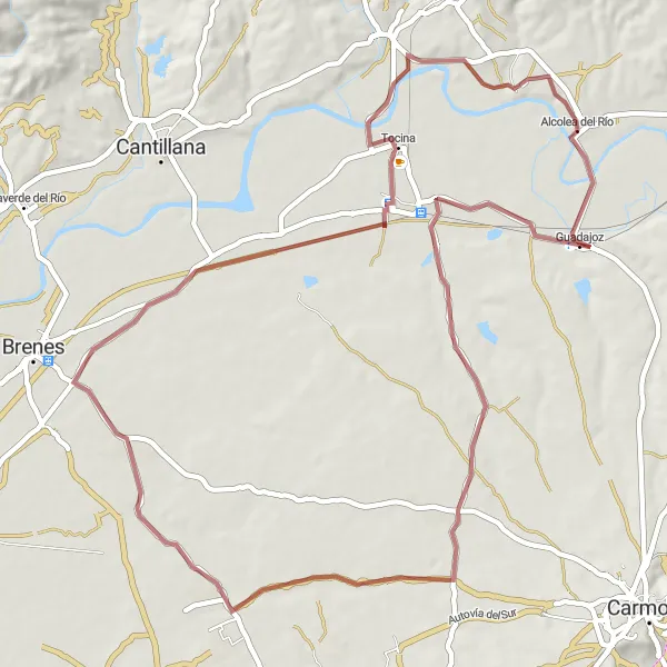 Miniatua del mapa de inspiración ciclista "Ruta Alcolea del Río - Tocina - Villanueva del Río" en Andalucía, Spain. Generado por Tarmacs.app planificador de rutas ciclistas