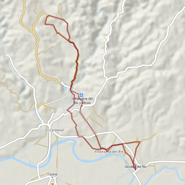 Miniaturní mapa "Trasa Alcolea del Río - Villanueva del Río y Minas" inspirace pro cyklisty v oblasti Andalucía, Spain. Vytvořeno pomocí plánovače tras Tarmacs.app