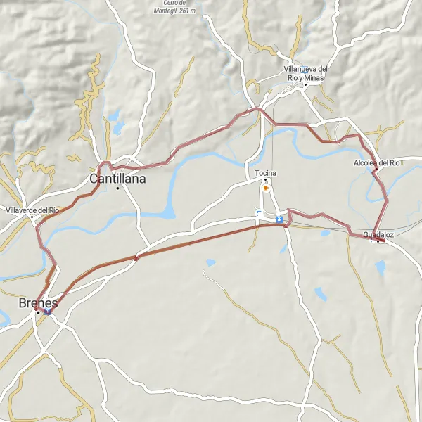 Miniaturní mapa "Trasa Alcolea del Río - El Carbonal" inspirace pro cyklisty v oblasti Andalucía, Spain. Vytvořeno pomocí plánovače tras Tarmacs.app