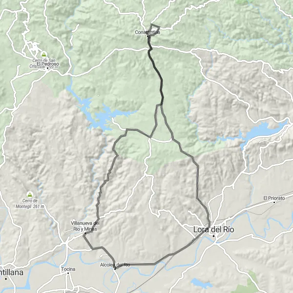Miniatura mapy "Trasa rowerowa Alcolea del Río - Villanueva del Río y Minas - Constantina - Lora del Río" - trasy rowerowej w Andalucía, Spain. Wygenerowane przez planer tras rowerowych Tarmacs.app