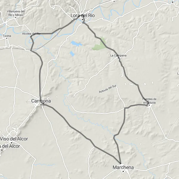 Miniatura della mappa di ispirazione al ciclismo "Campana Hills Adventure" nella regione di Andalucía, Spain. Generata da Tarmacs.app, pianificatore di rotte ciclistiche