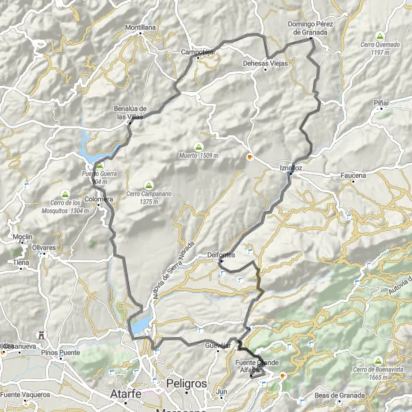 Map miniature of "The Road to Adventure" cycling inspiration in Andalucía, Spain. Generated by Tarmacs.app cycling route planner