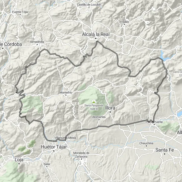 Map miniature of "Ultimate Road Cycling Adventure in Andalucía" cycling inspiration in Andalucía, Spain. Generated by Tarmacs.app cycling route planner