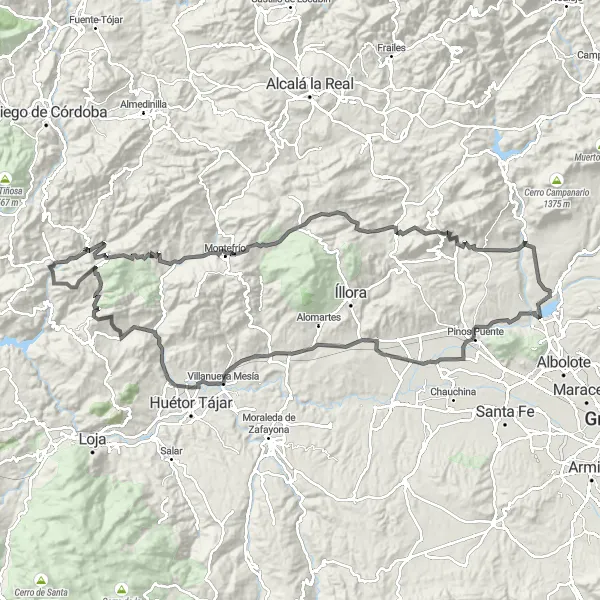 Map miniature of "Andalucian Cycling Adventure" cycling inspiration in Andalucía, Spain. Generated by Tarmacs.app cycling route planner