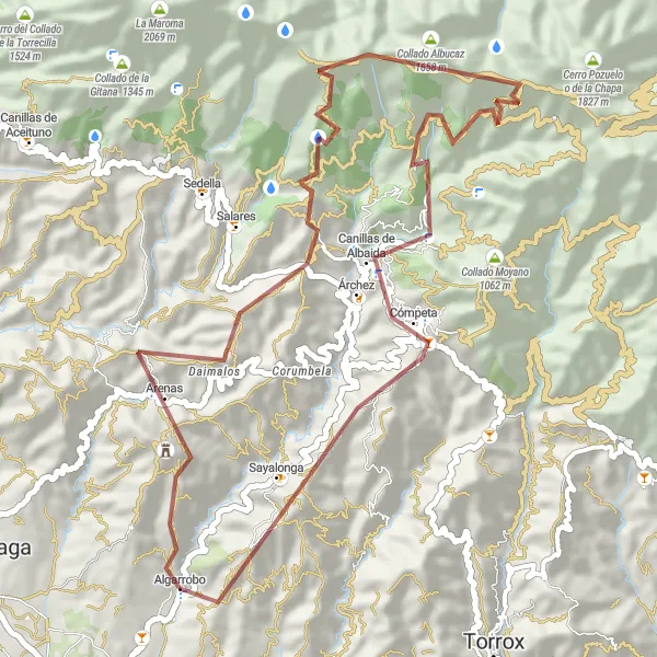 Miniaturní mapa "Gravelova cesta k Cerro de Santiago" inspirace pro cyklisty v oblasti Andalucía, Spain. Vytvořeno pomocí plánovače tras Tarmacs.app