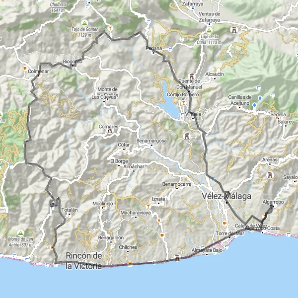 Karten-Miniaturansicht der Radinspiration "Hügelige Radtour entlang der Küste von Algarrobo" in Andalucía, Spain. Erstellt vom Tarmacs.app-Routenplaner für Radtouren