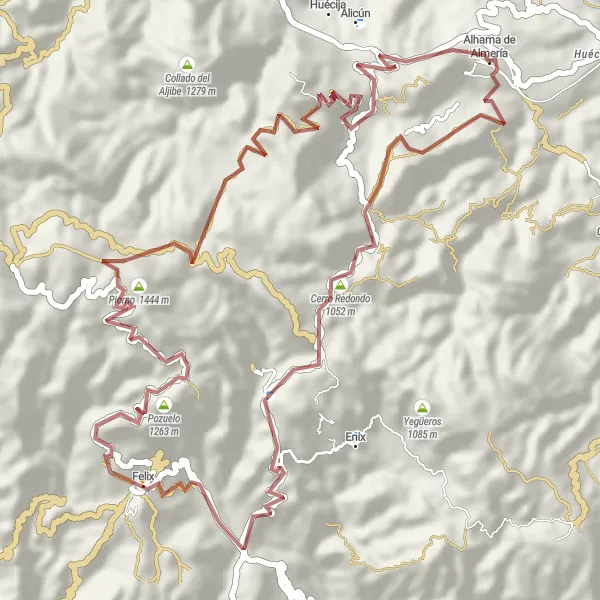 Miniaturní mapa "Horská expedice poblíž Alhama de Almería" inspirace pro cyklisty v oblasti Andalucía, Spain. Vytvořeno pomocí plánovače tras Tarmacs.app