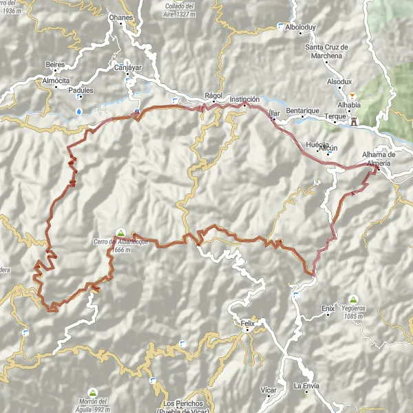 Miniaturní mapa "Okružní cyklistická trasa blízko Alhama de Almería" inspirace pro cyklisty v oblasti Andalucía, Spain. Vytvořeno pomocí plánovače tras Tarmacs.app