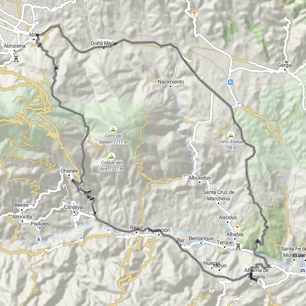 Karten-Miniaturansicht der Radinspiration "Entdeckungstour entlang der Bergdörfer von Almería" in Andalucía, Spain. Erstellt vom Tarmacs.app-Routenplaner für Radtouren