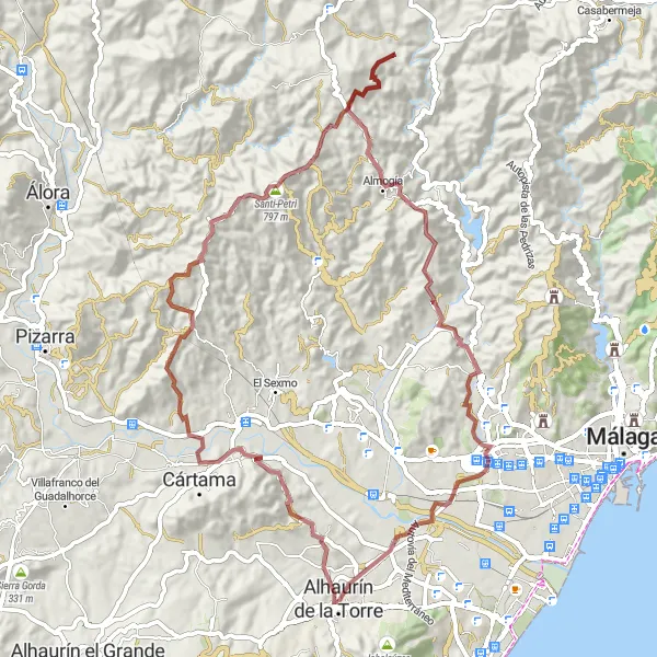 Miniaturekort af cykelinspirationen "Gruset tur til Cerro de la Lanza og Cártama" i Andalucía, Spain. Genereret af Tarmacs.app cykelruteplanlægger