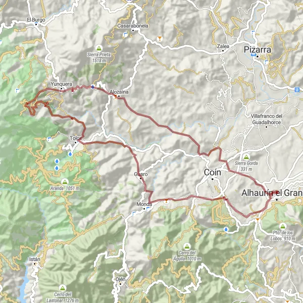 Miniatua del mapa de inspiración ciclista "Ruta de Ciclismo de Gravel Alhaurín el Grande-Tolox-Alozaina" en Andalucía, Spain. Generado por Tarmacs.app planificador de rutas ciclistas