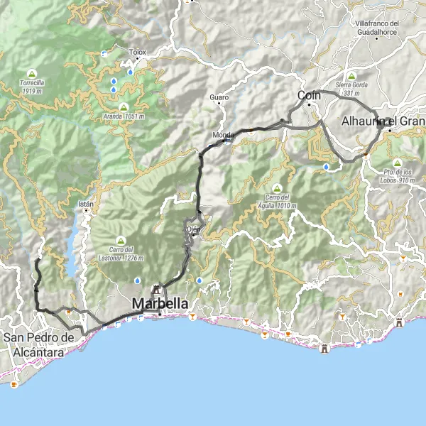 Miniaturní mapa "Exkluzivní silniční okružní trasa" inspirace pro cyklisty v oblasti Andalucía, Spain. Vytvořeno pomocí plánovače tras Tarmacs.app