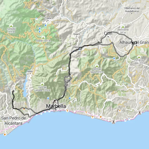 Map miniature of "Alhaurín el Grande Loop" cycling inspiration in Andalucía, Spain. Generated by Tarmacs.app cycling route planner