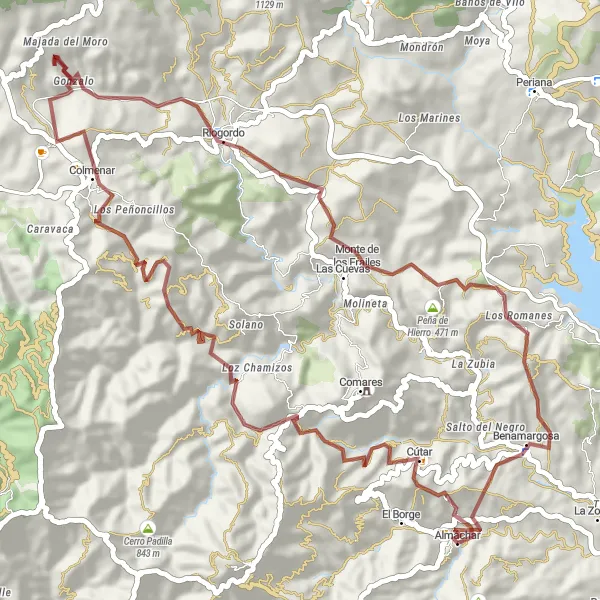 Miniatuurkaart van de fietsinspiratie "Scenic Cycling Adventure to Riogordo" in Andalucía, Spain. Gemaakt door de Tarmacs.app fietsrouteplanner