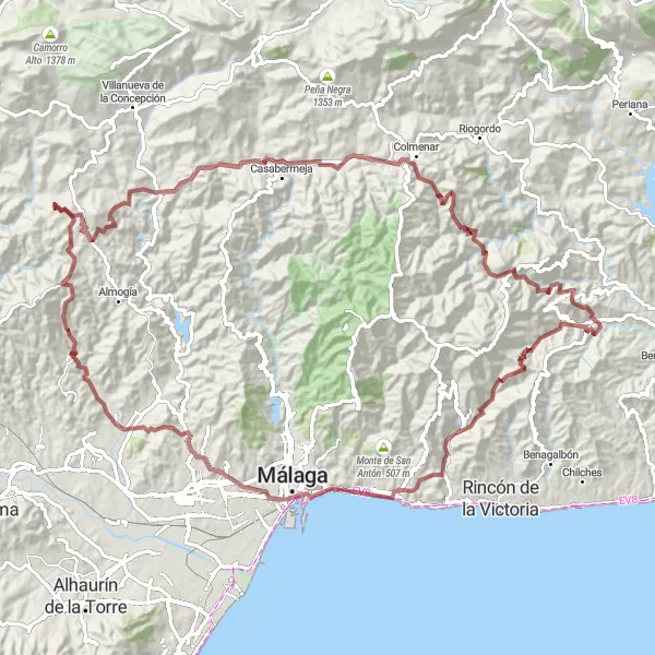 Miniatura della mappa di ispirazione al ciclismo "Avventura epica tra natura e cultura" nella regione di Andalucía, Spain. Generata da Tarmacs.app, pianificatore di rotte ciclistiche
