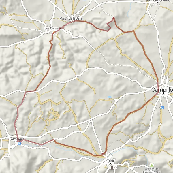 Miniatura mapy "Rowerowa trasa gravel przez Los Corrales i Campillos" - trasy rowerowej w Andalucía, Spain. Wygenerowane przez planer tras rowerowych Tarmacs.app