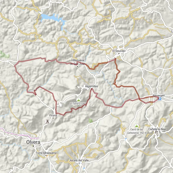 Miniaturní mapa "Okruh kolem Almargenu po šotolině" inspirace pro cyklisty v oblasti Andalucía, Spain. Vytvořeno pomocí plánovače tras Tarmacs.app