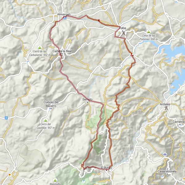 Miniatura mapy "Trasa rowerowa gravel przez Teba i Cerro Sábora" - trasy rowerowej w Andalucía, Spain. Wygenerowane przez planer tras rowerowych Tarmacs.app