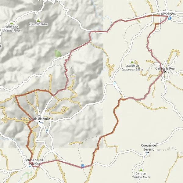Miniatura mapy "Szlak górski w okolicach Almargen" - trasy rowerowej w Andalucía, Spain. Wygenerowane przez planer tras rowerowych Tarmacs.app