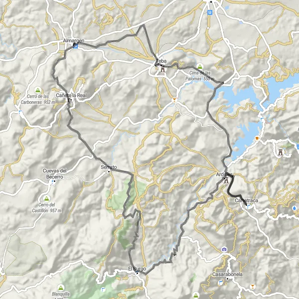 Miniatura della mappa di ispirazione al ciclismo "La strada dei paesaggi" nella regione di Andalucía, Spain. Generata da Tarmacs.app, pianificatore di rotte ciclistiche