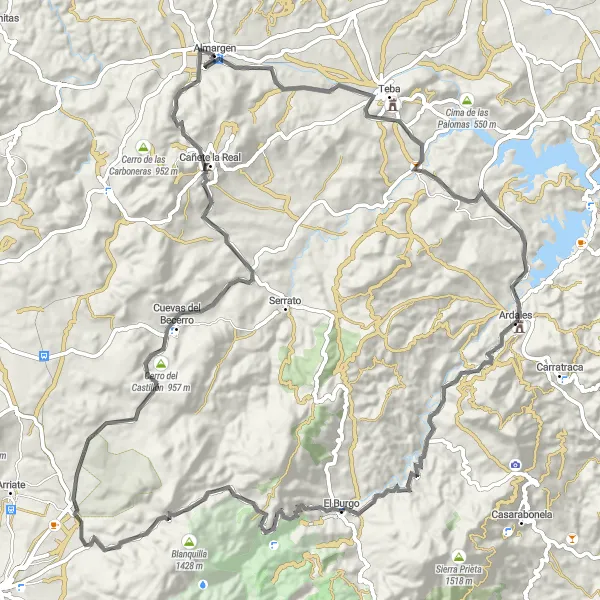 Miniatura mapy "Trasa w okolicy Almargen" - trasy rowerowej w Andalucía, Spain. Wygenerowane przez planer tras rowerowych Tarmacs.app