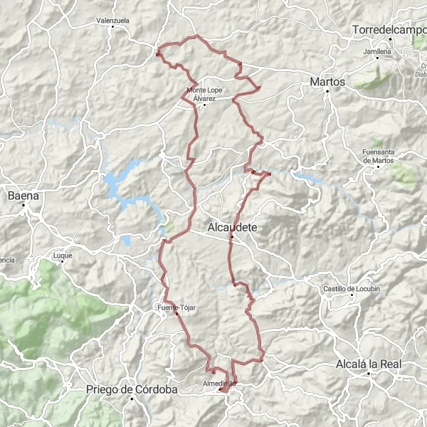 Miniatura della mappa di ispirazione al ciclismo "Giro in bici della Collina di Andalucía" nella regione di Andalucía, Spain. Generata da Tarmacs.app, pianificatore di rotte ciclistiche