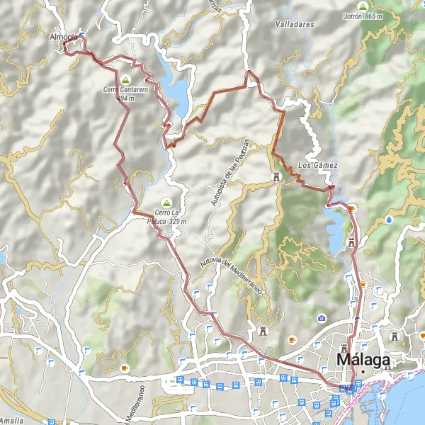 Miniatura della mappa di ispirazione al ciclismo "Giro in mountain bike intorno ad Almogía" nella regione di Andalucía, Spain. Generata da Tarmacs.app, pianificatore di rotte ciclistiche